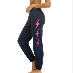 Aviator Nation Women's Navy Joggers with Pink Lightning Design ⚡️